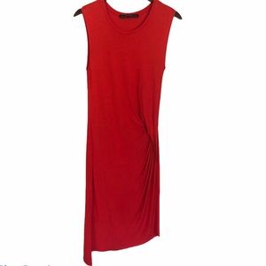Allsaints Red Sleeveless Ruched Dress, Size 6